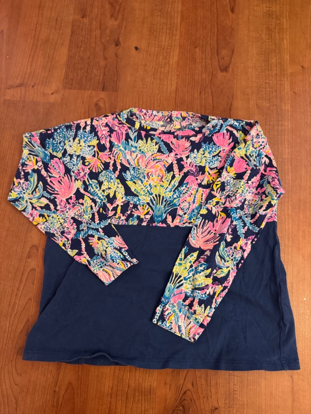 Lilly Pulitzer girls Navy Top with Pink & Yellow Floral Print